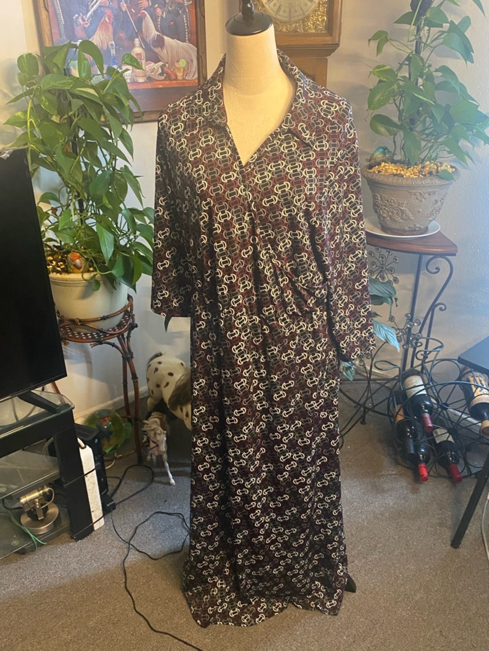 NY Collection Black and White Chain-Print Maxi Dress Size 1X